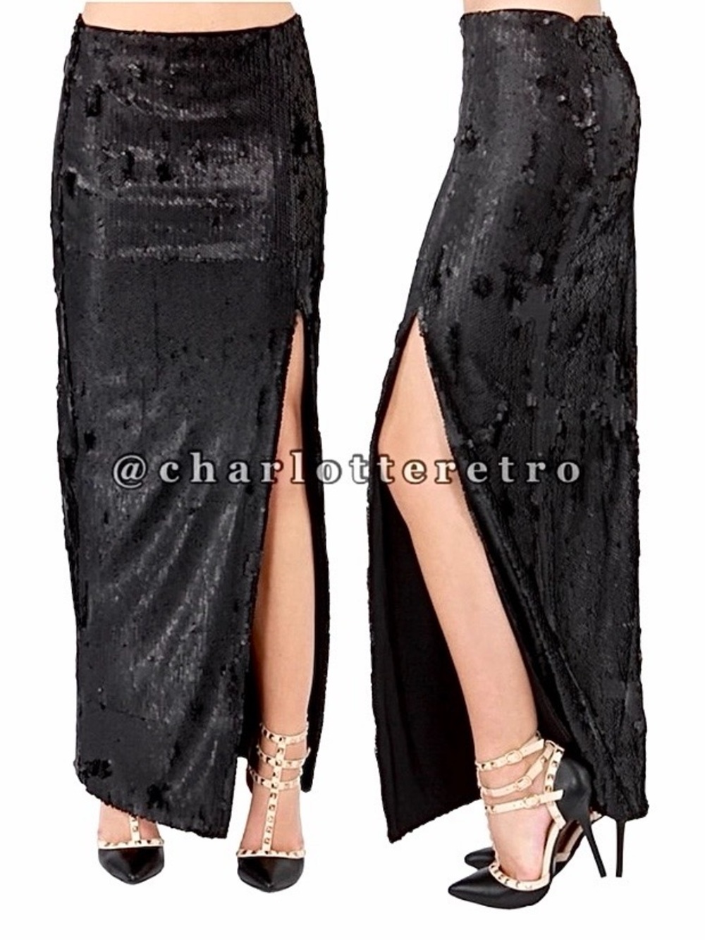 Lulu's x Blaque Label • Sequin Maxi Skirt w 27" Thigh Split